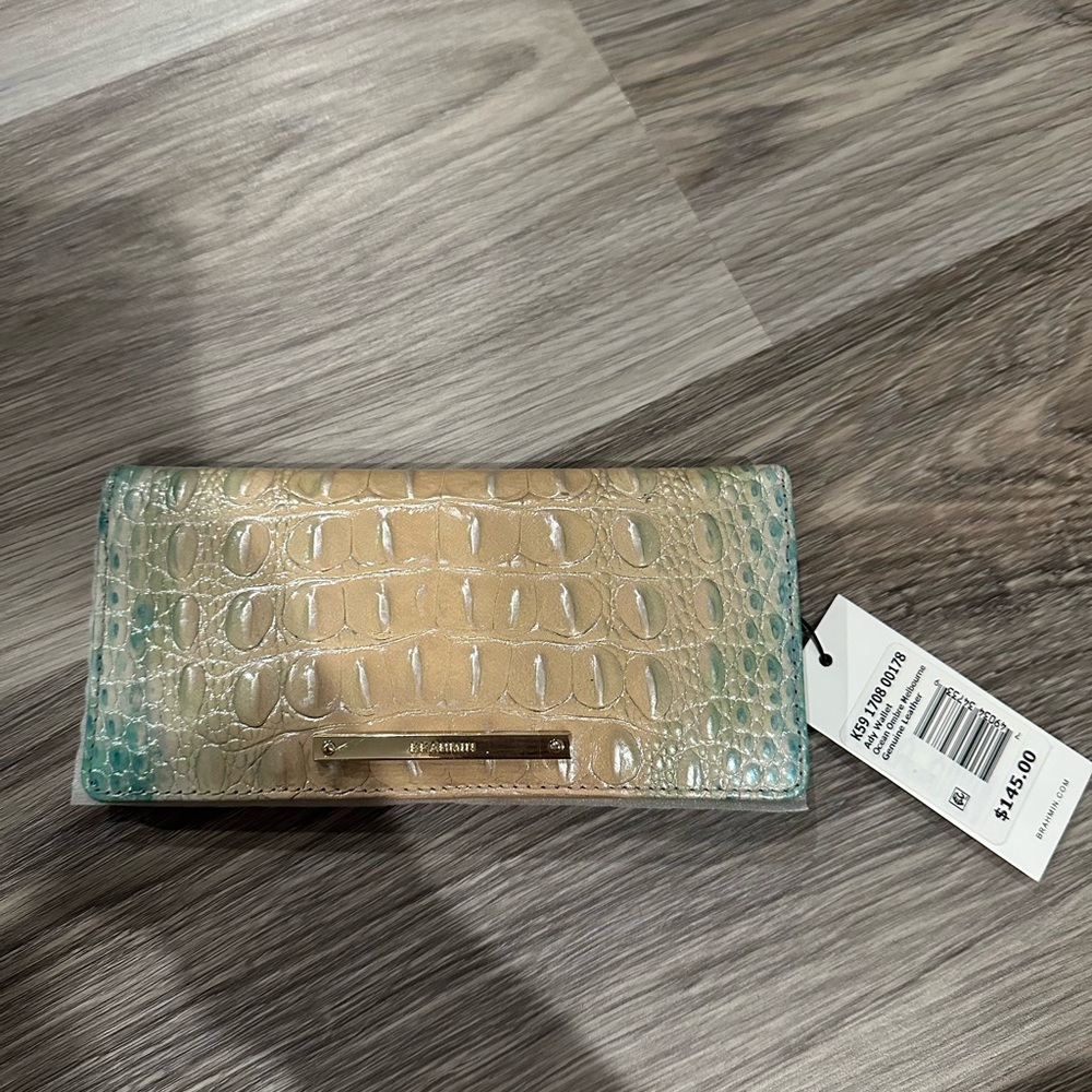 Brahmin Beige and Aqua Crocodile Embossed Wallet